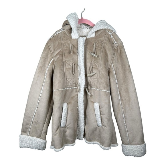 JUSTICE Girls Button-Up/Zip-Up Jacket with Hood & Pockets (Size 14 - Tan) - Picture 1 of 8